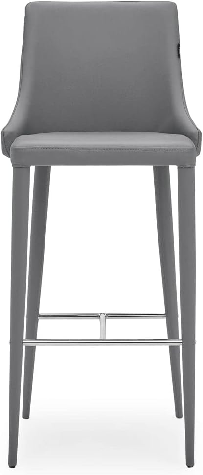 ZURI Jillian Gray Leatherette Bar Stool with Stainless Steel Base