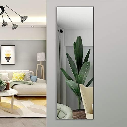 ANYHI Over The Door Mirror, 42"x14" Door Mirror Full Length, 2 Hooks, Over The Door or Wall Monuted, Aluminum Frame, for Bedroom Bathroom Checkroom, Black