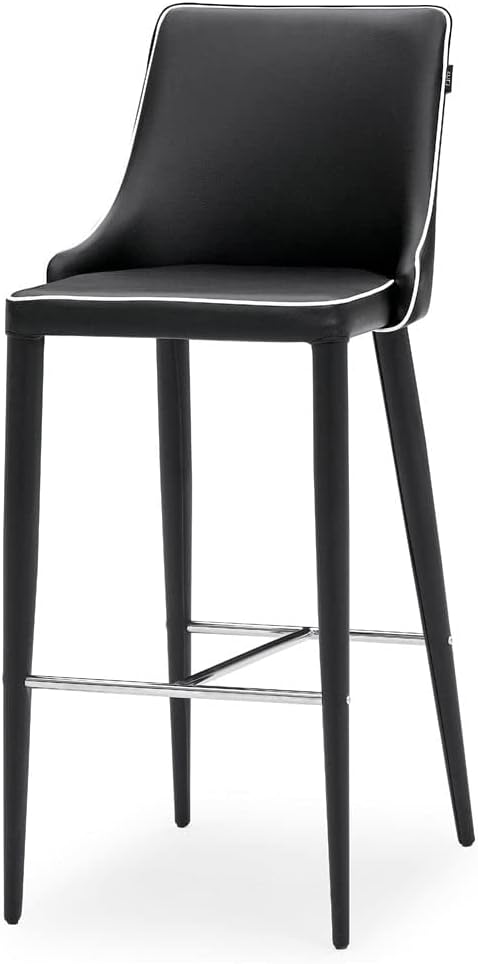 ZURI Jillian Black with White Piping Leatherette Bar Stool with Stainless Steel Base