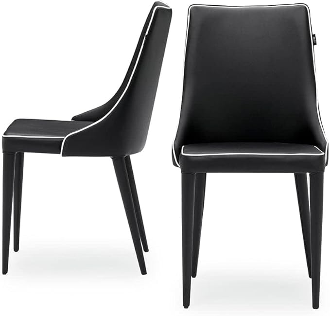 ZURI Jillian Black with White Piping Leatherette Dining Chair with Curved Back
