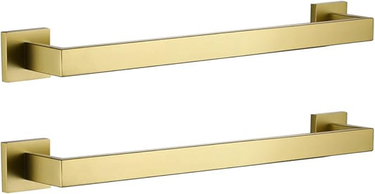 LANC 2-Pack 16-Inch Brushed Gold Bathroom Towel Bars, Total-18 Square Towel Racks Single Hand Towel Holders SUS304 Stainless Steel Wall Mount Lavatory Towel Hanger Towel Rods,A8804-4BG