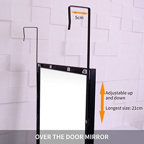 ANYHI Over The Door Mirror, 42"x14" Door Mirror Full Length, 2 Hooks, Over The Door or Wall Monuted, Aluminum Frame, for Bedroom Bathroom Checkroom, Black