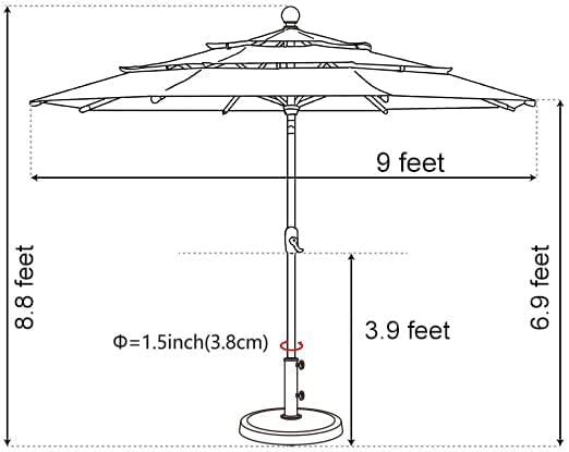 EliteShade USA 10-Year-Non-Fading Solar 9ft 3 Tiers Market Umbrella with 80 LED Lights Patio Umbrellas Outdoor Table with Ventilation,Black