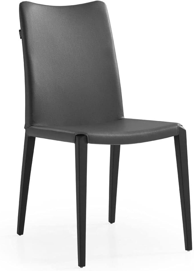 ZURI Modern Jordan Dining Chair in Dark Grey Leatherette and Matte Black Steel Base