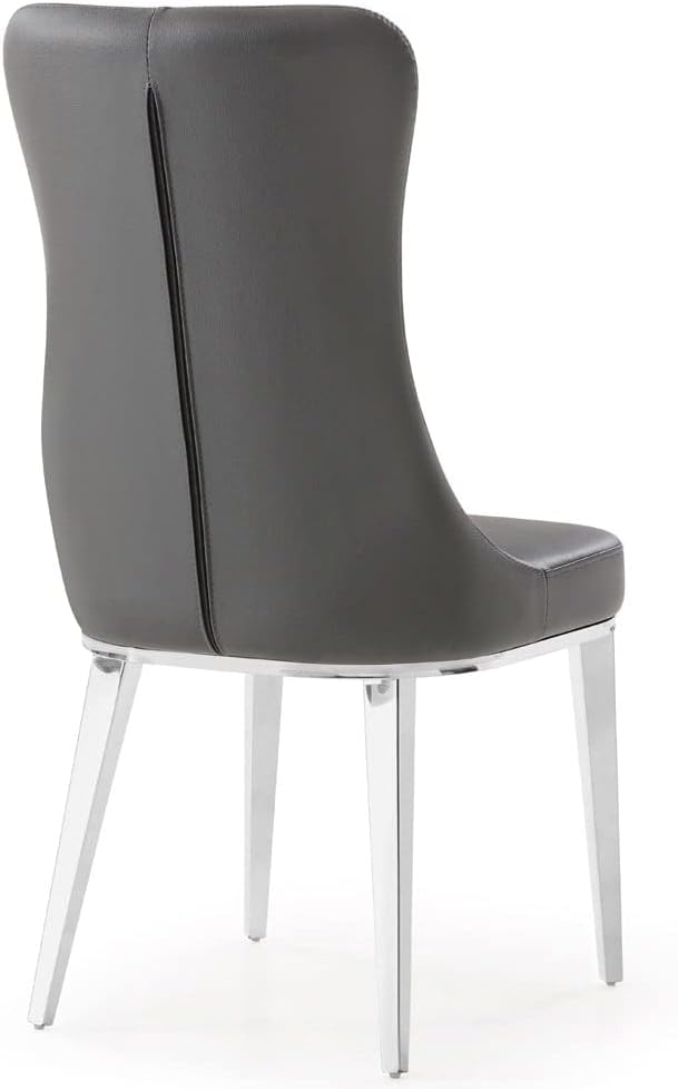 ZURI Modern Norma Dining Chair - Dark Grey with Polished Stainless Steel Base