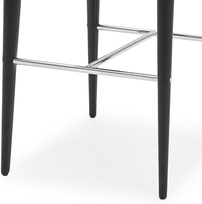 ZURI Jillian Black with White Piping Leatherette Bar Stool with Stainless Steel Base