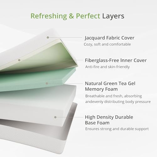 EGOHOME Twin Size Memory Foam Mattress, 12 Inch Bed Mattress in a Box with Cooling Green Tea Gel, Relieve Pressure with Medium Support, CertiPUR-US Certified, 75''L x 38''W, White