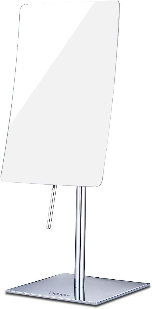 DOWRY 5X Tabletop Magnifying Makeup Mirror Adjustable Rectangular Vanity Mirror for Bedroom 304 Stainless Steel Gifts for Women Wife Mom Teengirls Polished Chrome