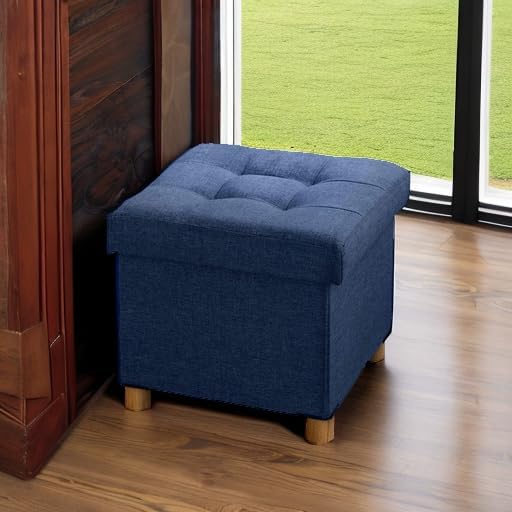 BRIAN & DANY Small Ottoman with Storage, Foot Stool Ottoman Storage Cube, Foot Rest for Couch with Legs, Navy Blue 15" x 15" x 15"