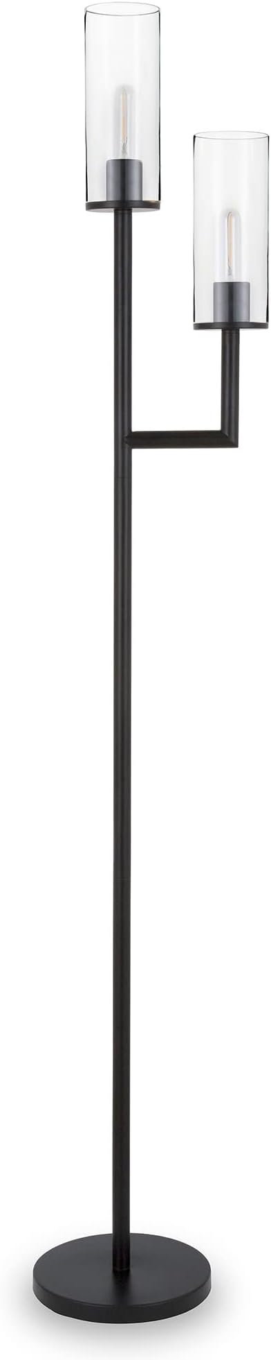 Basso 2-Light Torchiere Floor Lamp with Glass Shade in Brass/Clear