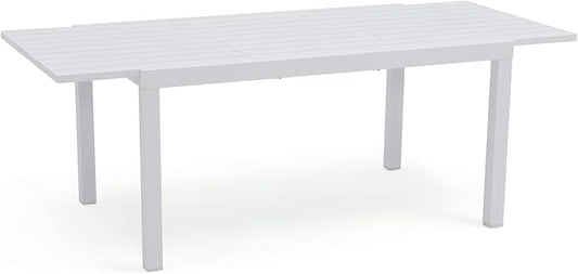 Soleil Jardin Aluminum Patio Extendable Dining Table, 59" - 83", Adjustable Indoor Outdoor Furniture Rectangle Table for 6-8 Person Porch Deck Garden, White