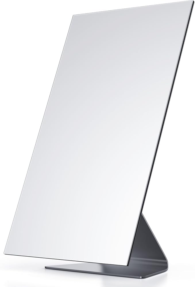 Rectangular Makeup Mirror, 12 Inch Metal Desk Mirror, Table Mirror with Stand, Vanity Mirror for Counter, Bedroom, Bathroom, Dorm