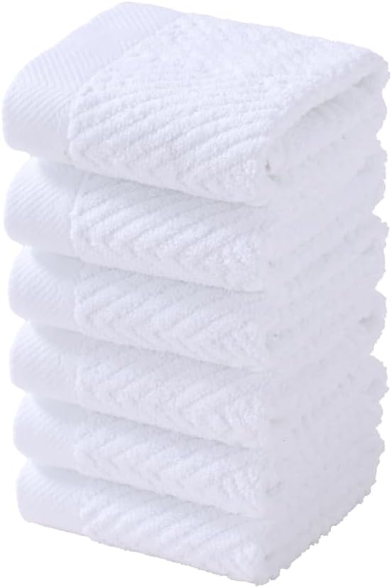 sense gnosis Snow White Washcloth Set of 6 Striped Weave 100% Cotton Super Soft Highly Absorbent Summer Washcloths Towels for Kitchen Bathroom 13 x 13 Inch
