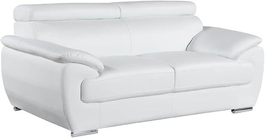 Blackjack Furniture 4571 Veal Collection Modern Genuine Leather Loveseat with Adjustable Headrest, Sturdy Wood Frame and Stainless Steel Legs, Stylish Living Room Love Seat, White
