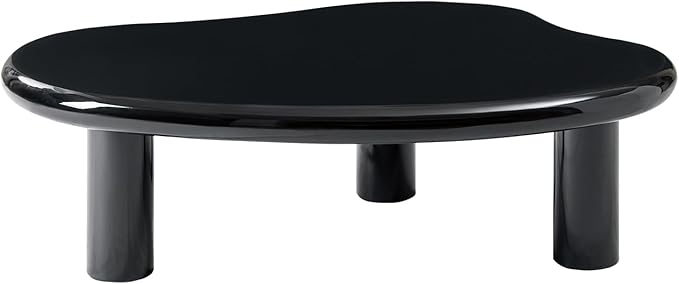 HULALA HOME Modern Cloud-Inspired Coffee Table with Asymmetrical Lacquered Top, Adjustable Legs & Rounded Corners, 50.5”W Contemporary Center Table for Living Room/Office, Holds 110 LBS, Easy Assembly