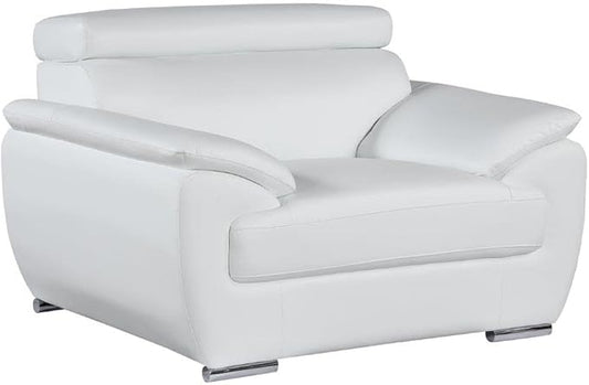Blackjack Furniture 4571 Veal Collection Modern Genuine Leather Accent Chair with Adjustable Headrest, Sturdy Wood Frame and Stainless Steel Legs, Stylish Living Room Arm Chair, White