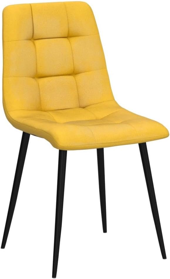NORDICANA Yellow Velvet Dinner Chairs Set of 4, Modern Armless Biscuit Tufted Dining Side Chairs with Metal Legs for Kitchen Living Room Vanity