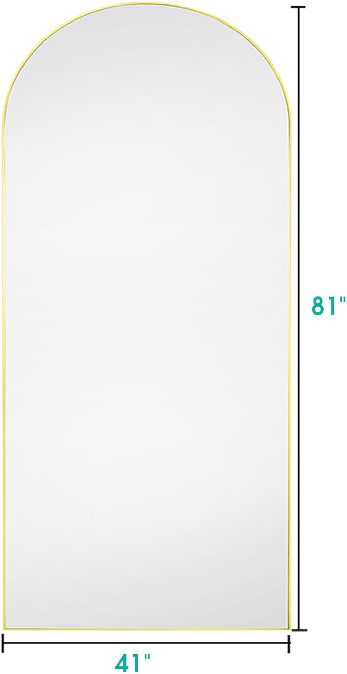 Arched Floor Mirror, 41" x 81", Freestanding, Gold Arch Full Body Mirror for Bedroom