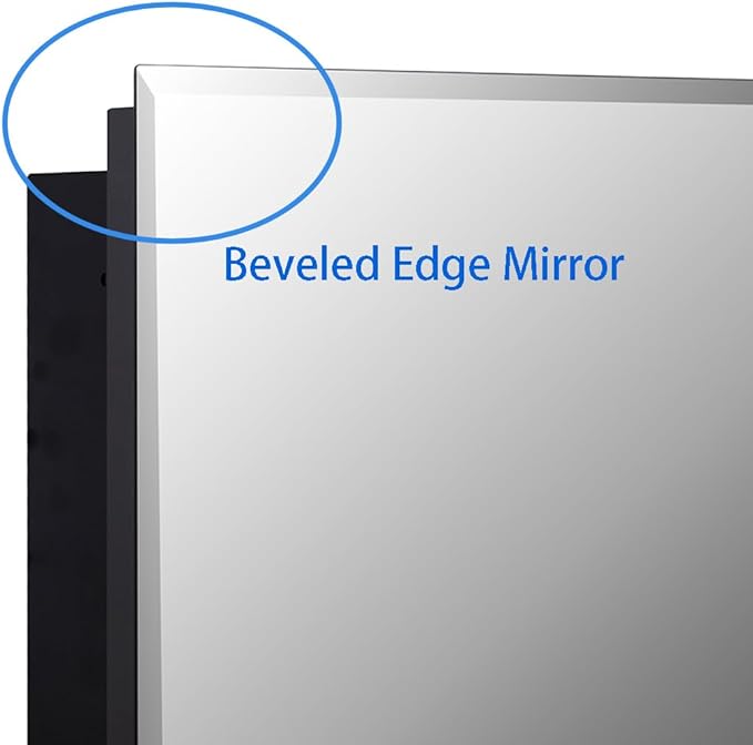 Black Bathroom Medicine Cabinet with Beveled Edge Mirrored Door 20 x 26 inch, Recessed or Surface Mount, with Adjustable Glass Shelves