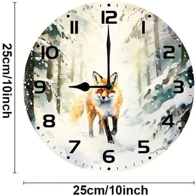 Wall Clock,Fox Kitchen Decor and Accessories, Decorative Battery Operated Clocks for Living Room Bedroom Bathroom Farmhouse, 10 Inch