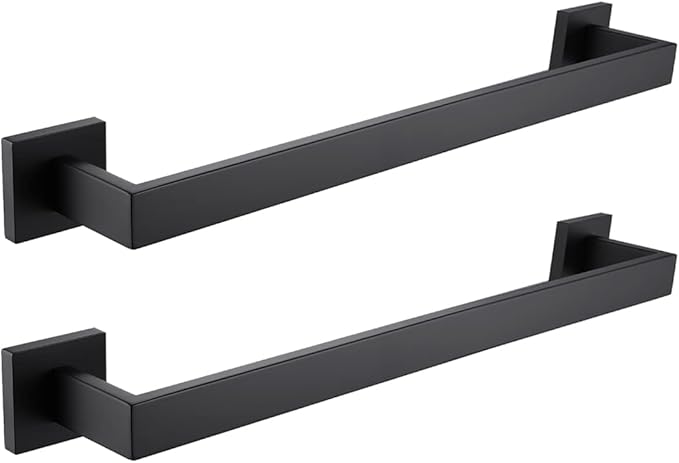 LANC 2 Pack 16-Inch Bathroom Towel Bars, Total-18 Bathroom Square Towel Racks Kitchen Hand Towel Holders SUS304 Stainless Steel Wall Mount Towel Hanger Towel Rods, Matte Black A8804-4MB