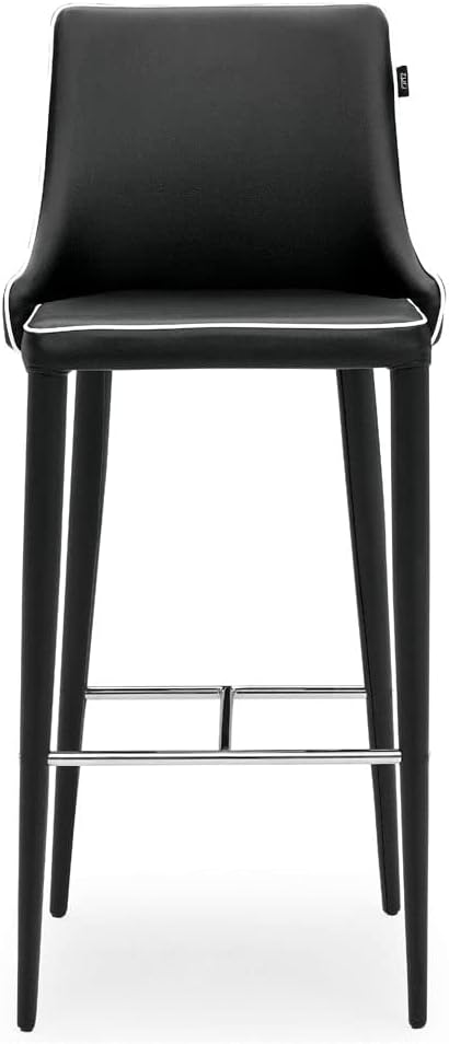ZURI Jillian Black with White Piping Leatherette Bar Stool with Stainless Steel Base