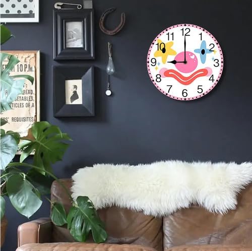 Wall Clock,Clown Face Kitchen Decor and Accessories, Decorative Battery Operated Clocks for Living Room Bedroom Bathroom Farmhouse 12 Inch