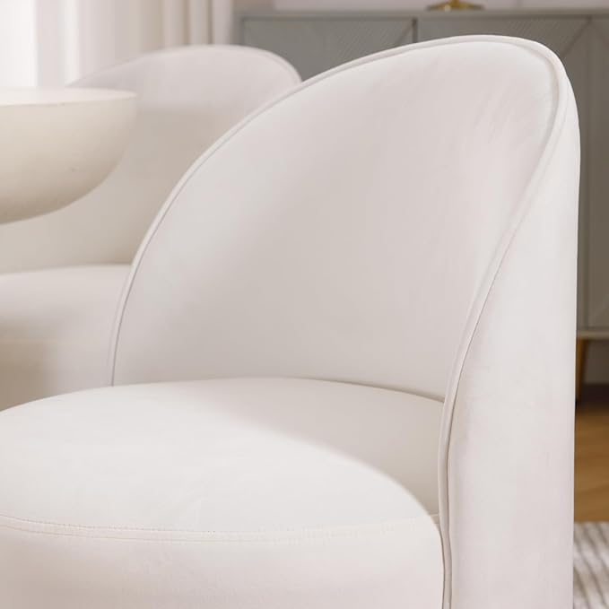 Modern Barrel Dining Chairs Set of 2, Swivel Base White Accent Chair 360°Rotating Vanity Chair Mid-Century Dining Side Chair Kitchen Chair for Living Room, Bedroom, Home, Office, Kitchen