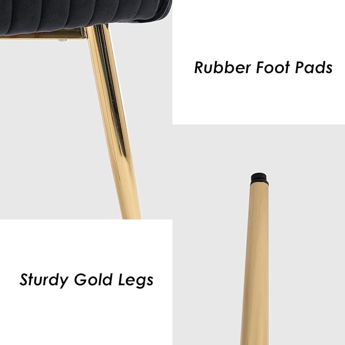 Modern Velvet Dining Chairs Set of 2, Upholstered Gold Dining Room Chairs with Hollow Back, Accent Armrest Kitchen Chairs with Gold Legs for Living Room Reception Black