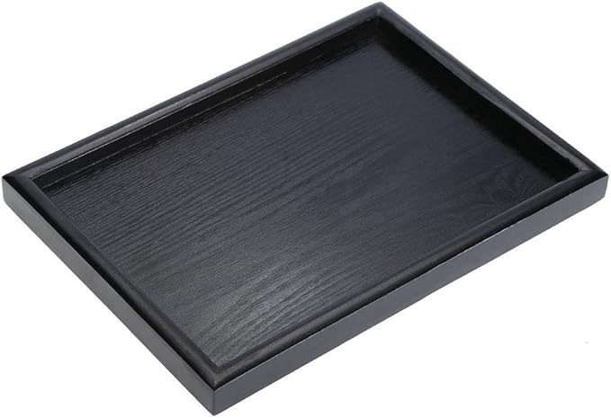 Solid Wood Serving Tray Rectangle Non-Slip Tea Coffee Snack Plate Food Meals Serving Tray with Raised Edges for Home Kitchen Restaurant(11.81x7.87x0.79, Black)