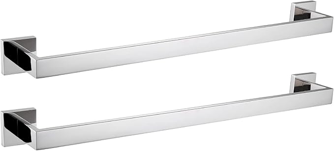 LANC Bath Towel Bars Chrome Polished 2 Pack 24-Inch Bathroom Towel Rail Square Towel Racks Kitchen Towel Holders Stainless Steel Wall Mount Silver Towel Hanger Towel Rods,A8804-6CP