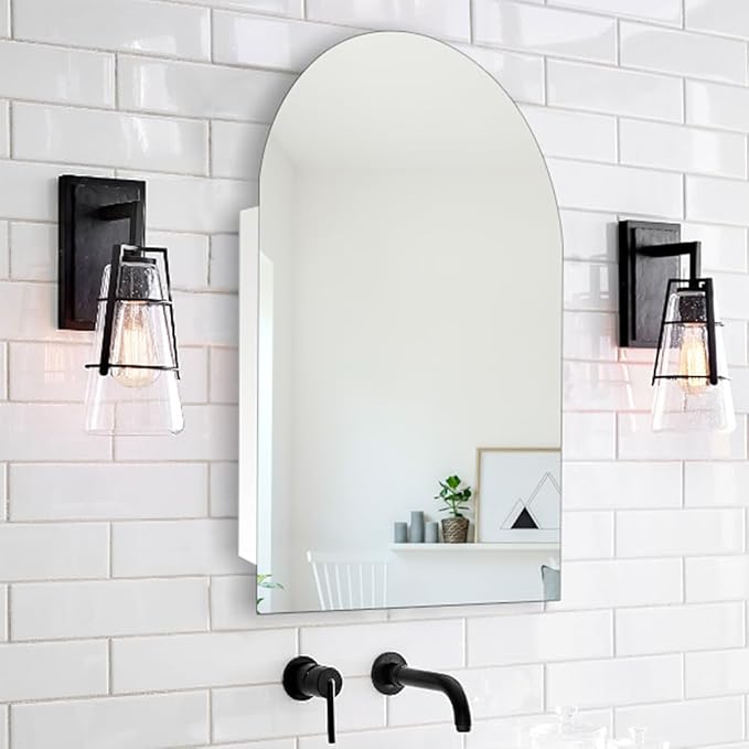 20x30 Inch Arched Medicine Cabinet with Mirror,Recessed Or Surface Mount for Bathroom Bedroom with Storage, Arched Frameless Medicine Cabinet