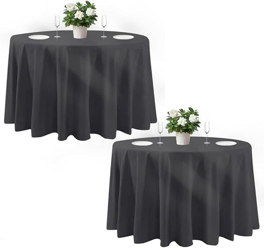 Cuckan 120 Inch Round Tablecloth, 2 Pack Black Stain Resistant and Wrinkle-Free Polyester Table Cover for Wedding, Banquet, Party, Restaurant – [Black ], [2-Pack]
