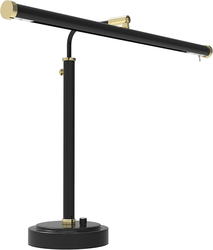 Cocoweb Black with Brass Accents 19" Shade, 12-16" Adjustable Height Upright Piano Lamp - PLED100AD