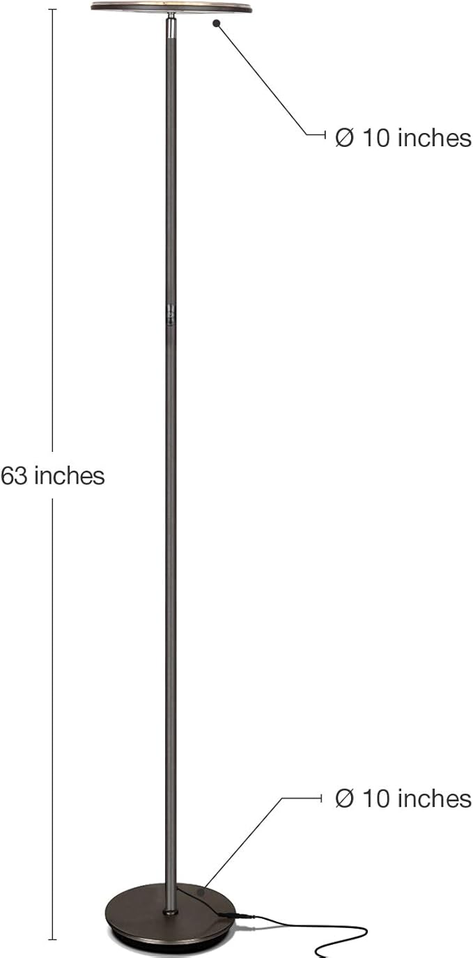 Brightech Sky LED Floor lamp, Torchiere Super Bright Floor Lamp for Living Rooms & Offices - Dimmable, Tall Standing Lamp for Bedroom Reading - Bronze