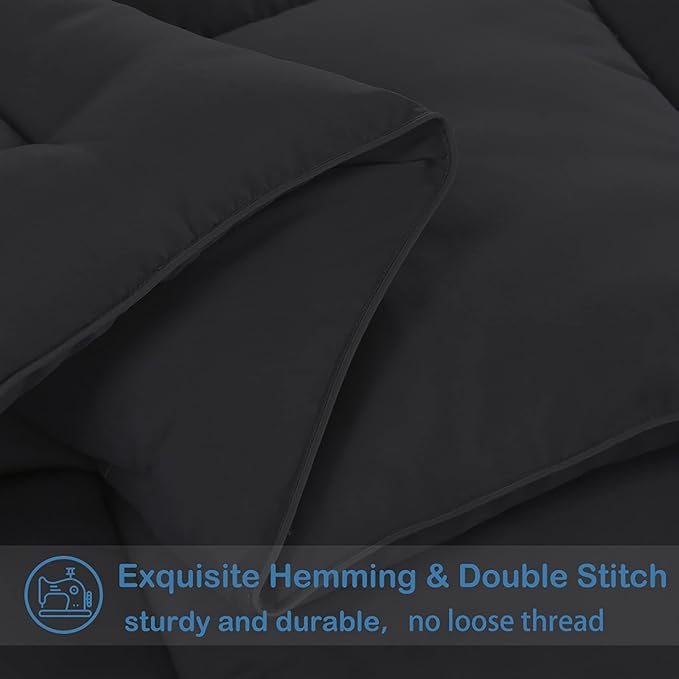 EASELAND King Size Down Alternative Comforter - Quilted Duvet Insert for All Seasons, Soft Lightweight with Corner Tabs, Summer Winter Warm Bedding, Black 90x102 Inches