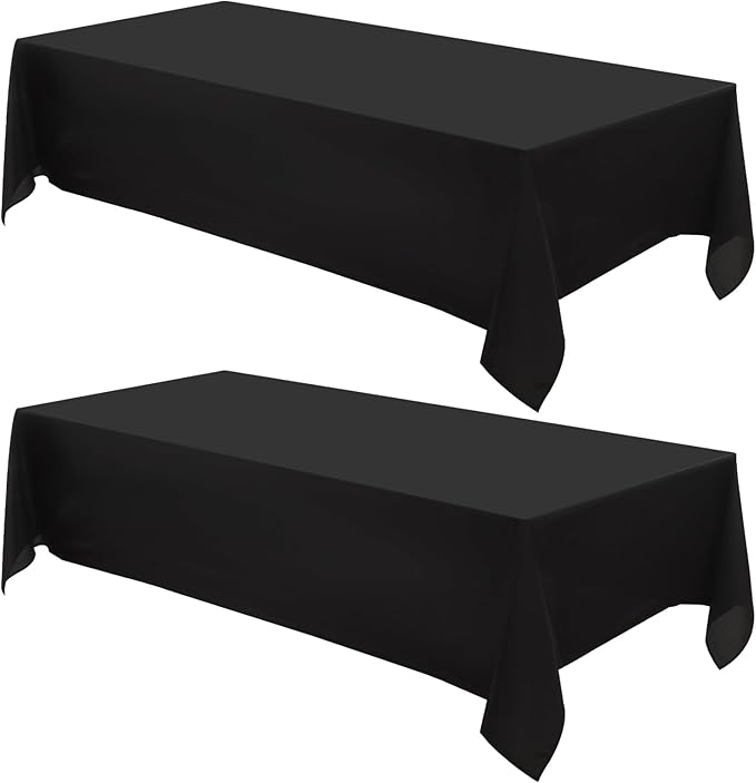 Rectangle Tablecloths 90x132 Inch 2 Pack Black Tablecloth for 6ft Washable Decorative Linen Polyester Table Cloths for 8ft Dining Table Banquets Buffet Parties and Wedding
