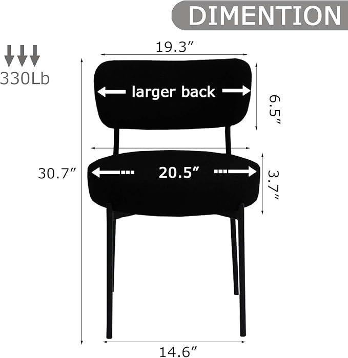 Black Dining Chairs Set of 2, Dining Room Chairs with Curved Backrest, Modern Boucle Dining Chairs with Upholstered for Living Room (2,Black)