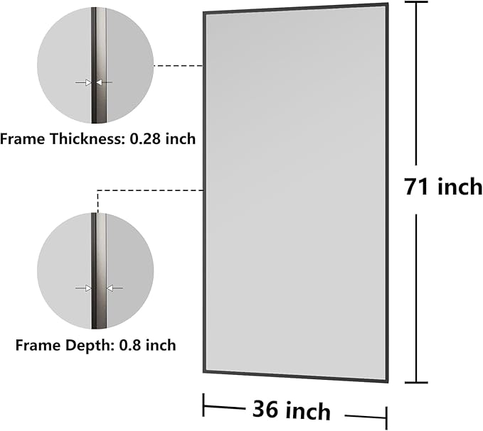 Koonmi Bathroom Mirror 36x71 Matte Black Bathroom Wall-Mounted Mirrors, Modern Rectangle Vanity Mirror, HD Tempered Glass, Aluminum Alloy Frame Allow to Hang Horizontally or Vertically
