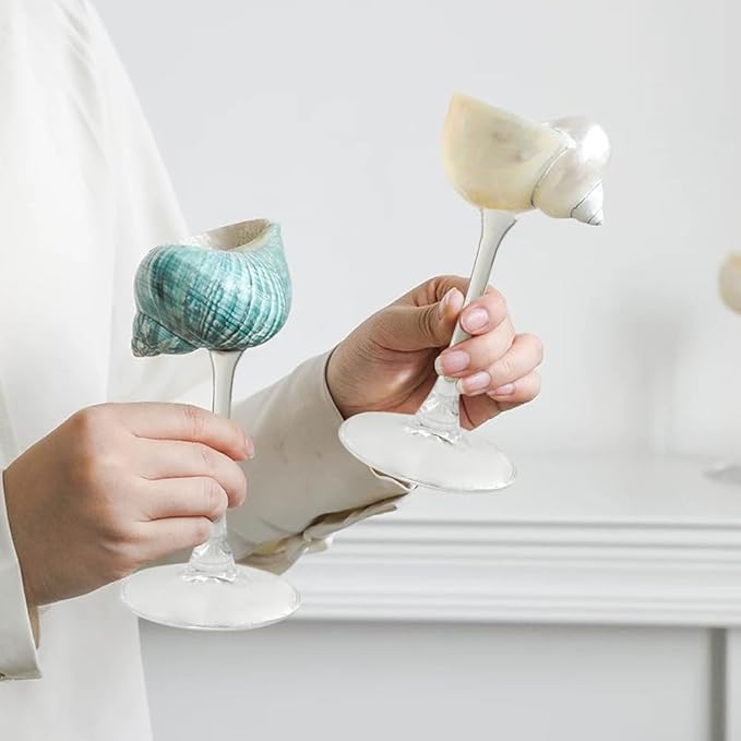 2Pcs Seashell Wine Glasses Wedding Wine Glasses Conch Goblet Martini Cocktail Glass Cup for Birthday Wedding Beach Bridesmaids Anniversary Party(B)