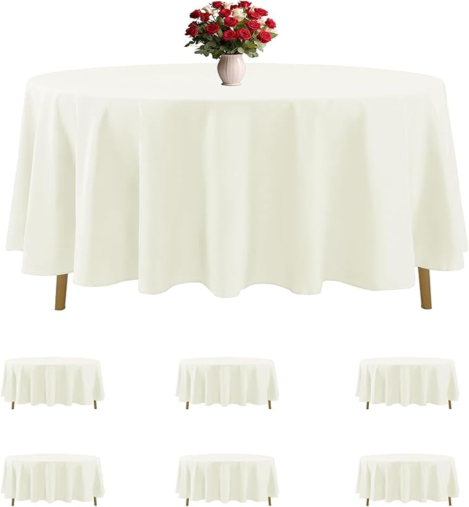 6 Pack Ivory Round Tablecloths 108 Inches Table Cloth Stain and Wrinkle Resistant Washable Polyester Table Cover Fabric for Party, Wedding,Dining,and Banquet Decoration