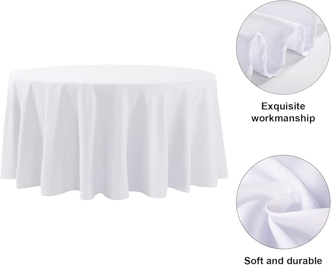 6 Pack White Round Tablecloths 120 Inches Table Cloth Stain and Wrinkle Resistant Washable Polyester Table Cover Fabric for Party, Wedding,Dining,and Banquet Decoration