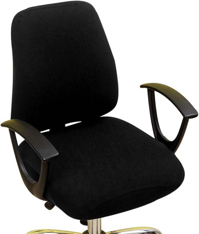 Computer Office Chair Cover, Split Protective & Stretchable Rotating Armchair Slipcover, Washable Dining Chairs Covers (Black)