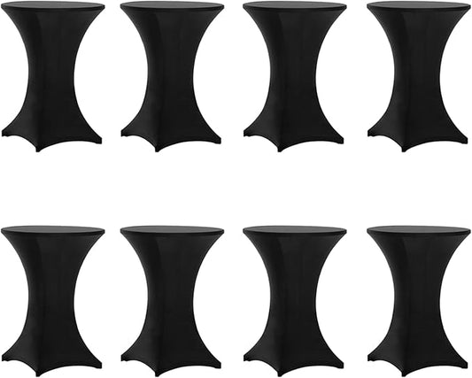 Tina 8 Pack 30x42 Inch Highboy Spandex Cocktail Table Covers Black, Fitted Stretch Cocktail Tablecloth for Round Tables (8PC 30X42 Black)