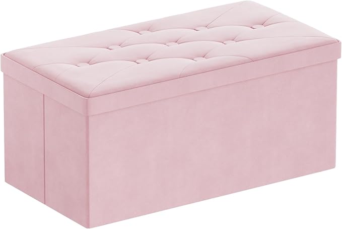 BRIAN & DANY Folding Storage Ottoman Bench, Ottoman with Storage, Foot Rest, Benches Seat for Bedroom, Living Room, Entryway, Long Shoes Bench, 15.7" x 31.5" x 15.7" Pink