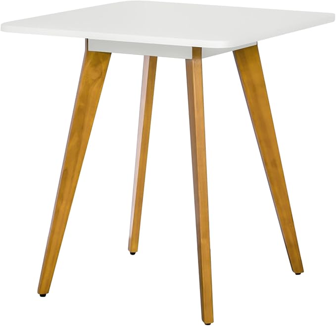 27.6" Square Dining Table for 2-4 Person - Small Kitchen Table with Soild Wood Legs Mid Century Modern Table for Dinning Room, Kitchen,Small Speace (White)