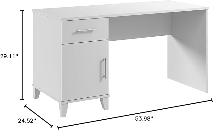 Bush Furniture Somerset 54W Office Desk with Drawer and Cabinet in White, Computer Table with Storage for Home Office Workspace