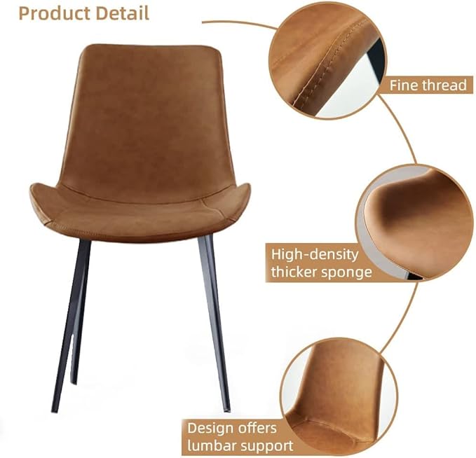 Dining Chairs Set of 4, Modern Kitchen & Dining Room Chairs, Upholstered Faux Leather Cushion Seat and Sturdy Metal Legs (4 Brown Chairs)
