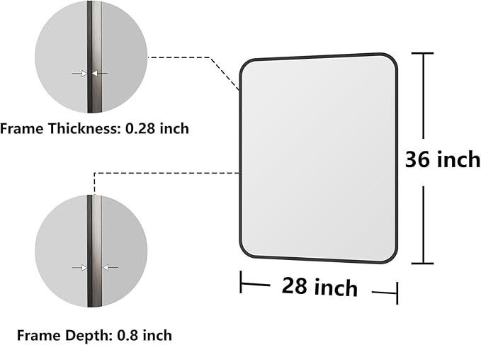 Koonmi Bathroom Mirror, 28X32 Inch Black Metal Framed Mirror for Bathroom, Tempered Glass, Anti-Rust, Rounded Rectangle Mirror for Restroom, Bedroom, Black