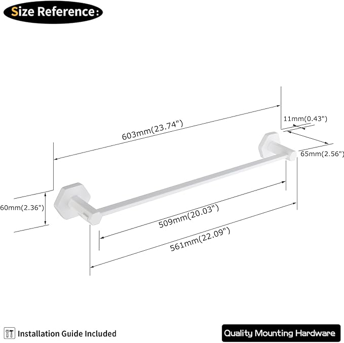 GERZWY 24 Inch Towel Rails Bathroom Towel Bars Bath Towel Holder for Washroom Kitchen Wall Stainless Steel, White